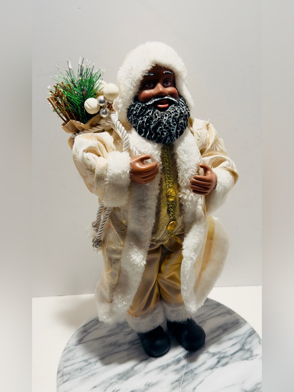 Beautiful African American Black Santa Ethnic Satin & Cream Royal Robe 16"